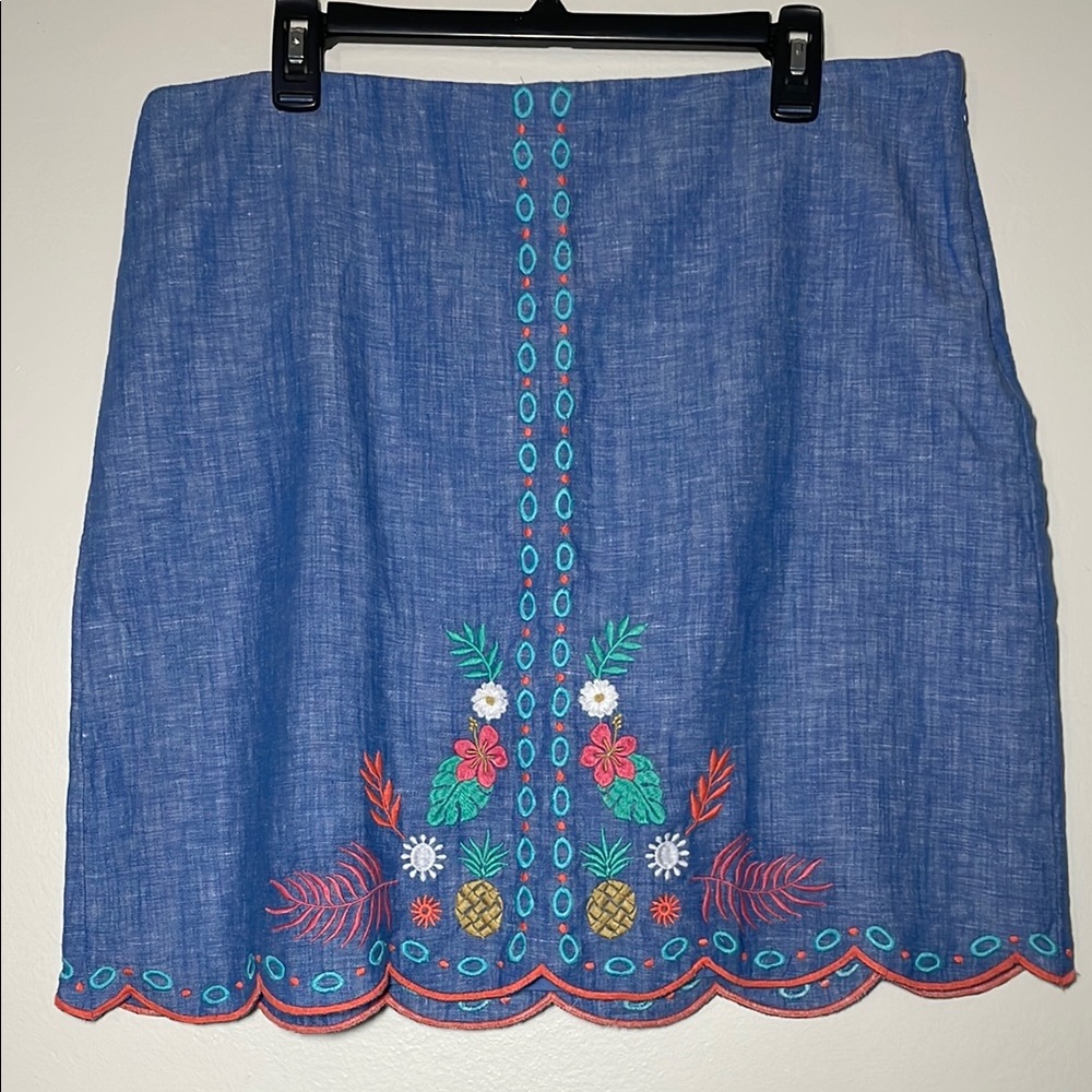 NEW Talbots Floral Embroidered Skirt Linen Cotton
